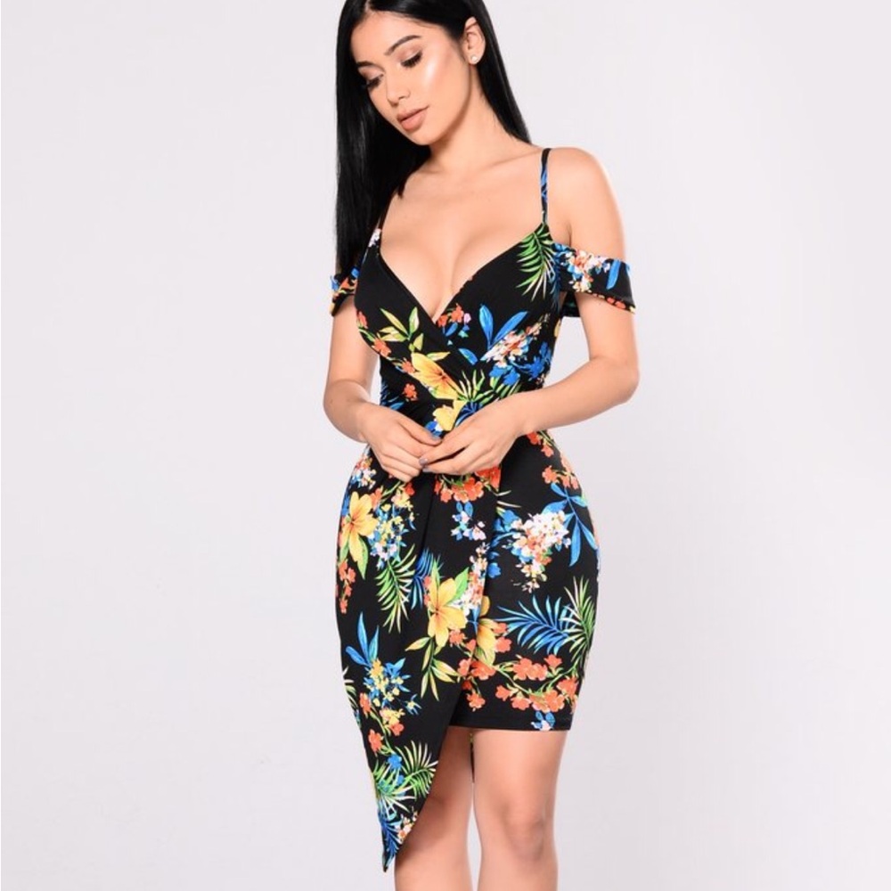 Fashion Nova Tropical Asymmetrical Dress